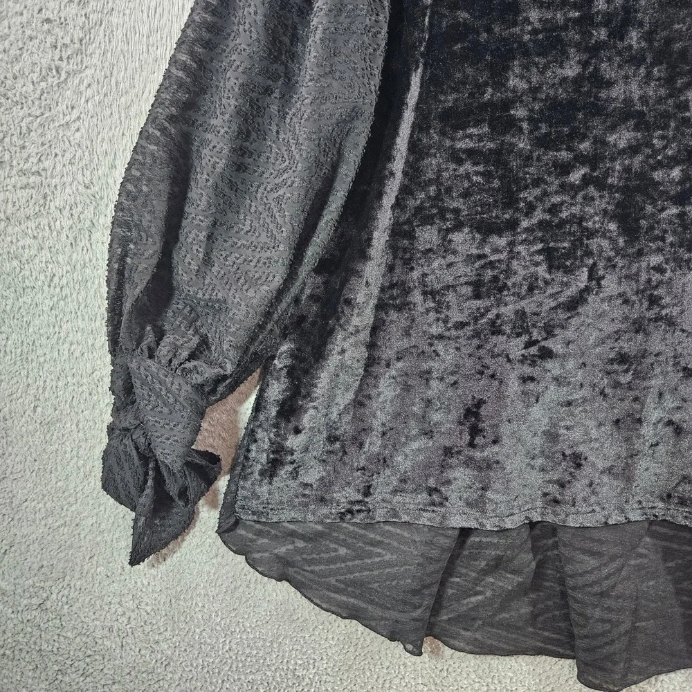 Ivy Jane Black Crushed Velvet Mixed Media Tie Cuff High Low Top Small‎ - Picture 2 of 7